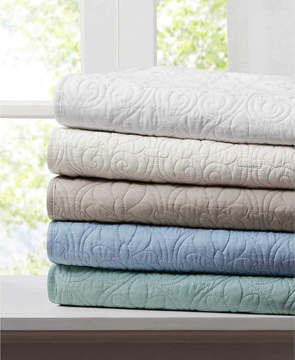 Madison Park Throw Blanket - Reversible Damask Quilting Design, Soft Pre-washed Microfiber, Cotton Filled Spread, Cozy Summer Blanket - Throw for Living Room Couch, Sofa, Bed, Quebec, 60x70", Ivory