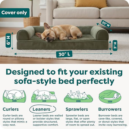 Furhaven Replacement Dog Bed Cover Faux Fur & Velvet Sofa-Style, Machine Washable - Dark Sage, Medium