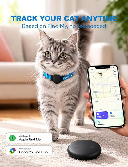 GPS Cat Tracker Collar (iOS & Android) - Real-Time Activity Tracking Blue | No Subscription Smart Pet Finder Tag, Works with Google Find Hub & Apple Find My App for Keys, Kitten Items