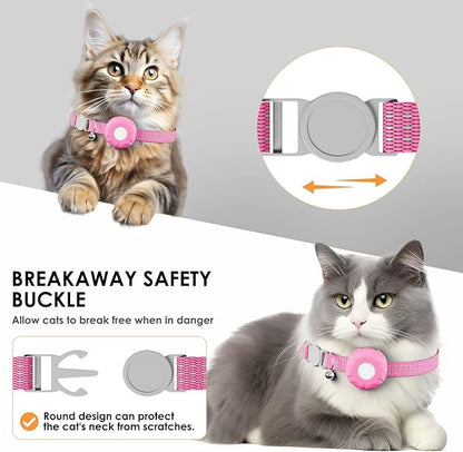 GPS Tracker for Cats, Cat Tracker, Cat GPS Tracker Compatible with Apple Find My App (Only iOS), No Monthly Fee or Subscription (White Tracker, Pink Cat Collar)