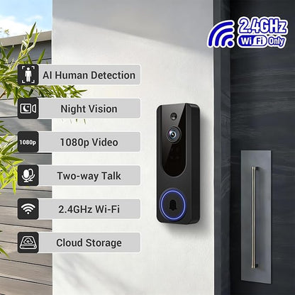 Hubposh Doorbell Camera Wireless with Indoor Receiver, Battery Powered, AI Human and Motion Detection, 2 Way Talk, 1080P Night Vision, Cloud Storage (Sold Separately)