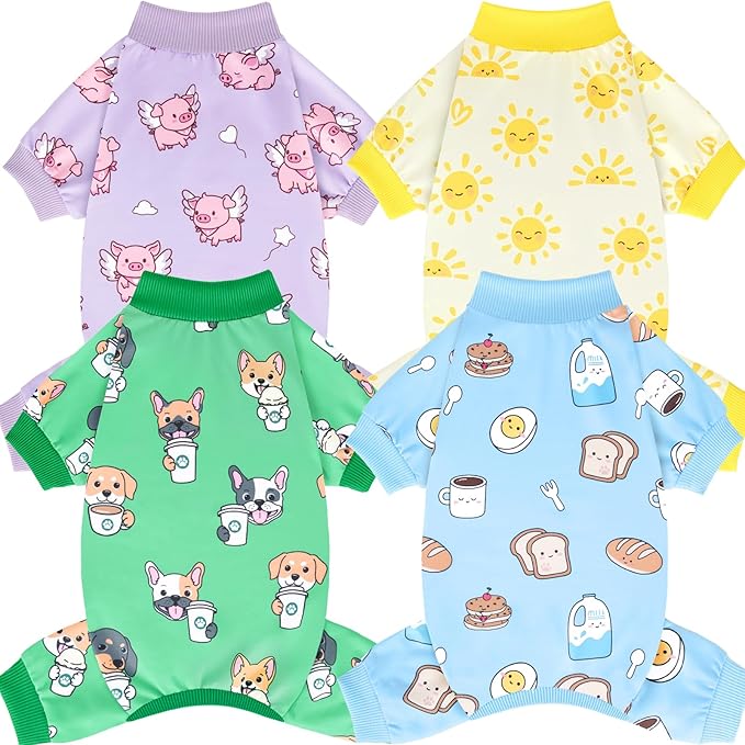 XPUDAC 4 Pack Small Dog Pajamas, Soft Comfy Dog Onesie Pjs, Cute Puppy Clothes Lightweight Pet Outfit Stretchy Pet Clothes for Boy Girl, XS