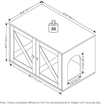 Furinno Peli Farmhouse Cat Litter Box Enclosure, White Wash