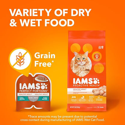 IAMS Perfect Portions Healthy Adult Wet Cat Food Pate,Chicken and Tuna Recipe Variety Pack,Easy Peel -Pack Trays (,24 Servings),12 Count (Pack of 4)