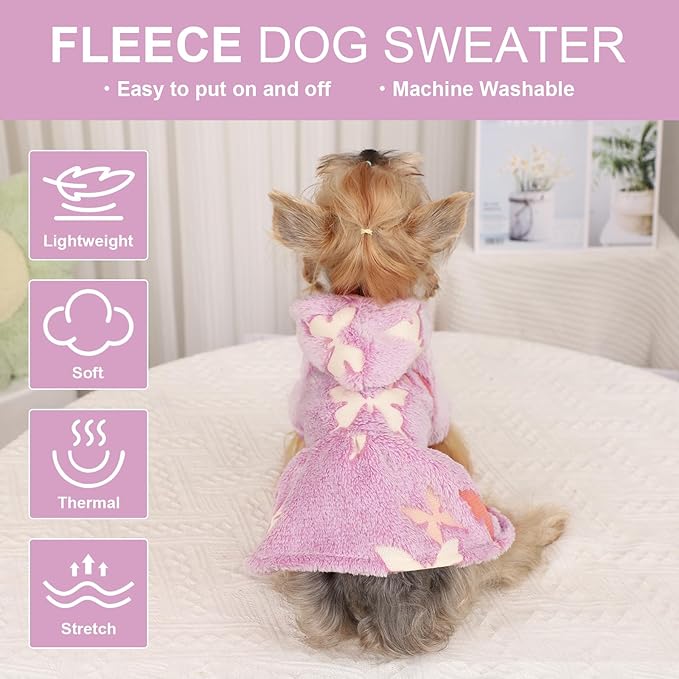 Dog Sweater Fleece Dog Hoodie Winter Puppy Clothes for Small Dogs Boy Girl Pet Hoodies Cold Weather Doggie Coats Fall Doggy Sweatshirt for Chihuahua Yorkie Cat Sweater Costume, Purple Butterfly, S