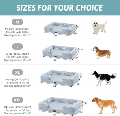 COZY KISS Cooling Dog Bed for Extra Large Dogs, Q-Max >0.4 Summer Cool Orthopedic Foam Pet Sofa Bed with Sides, Bolster Anti-Slip Couch with Washable Removable Cover, XXL 48x35x7.5 inch, Blue