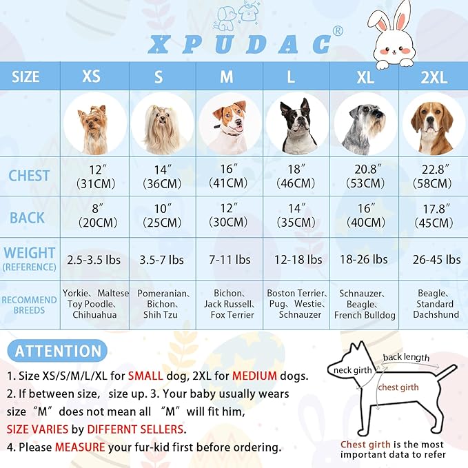 XPUDAC Easter Eggs Dog Pajamas Soft Lightweight Bunny Dog Clothes for Small Medium Dogs Pet Jumpsuit Outfit Cat Apparel-2XL