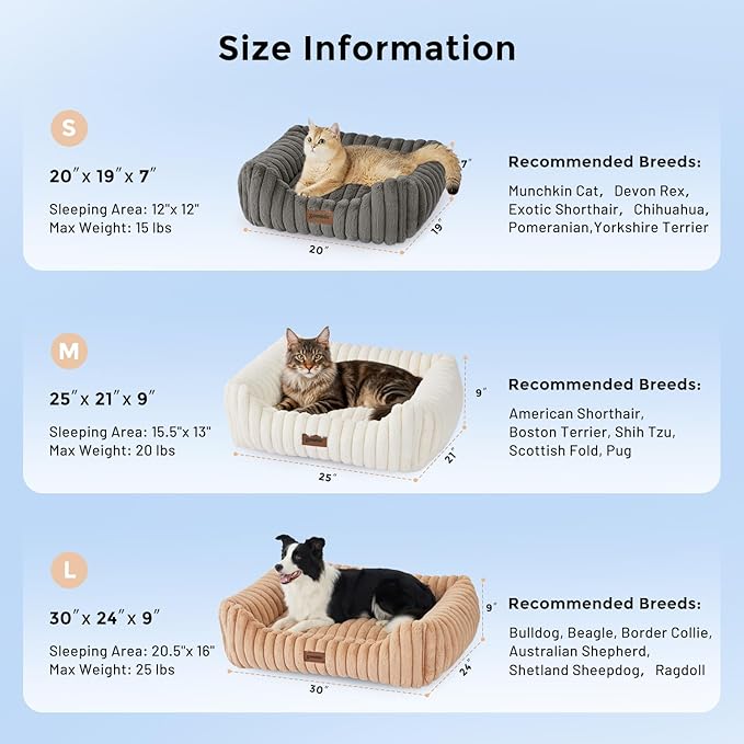 ZOMISIA Dog Bed Medium Size Dog - Large Rectangle Orthopedic Pet Bed with Fluffy Washable Cover and Anti-Slip Bottom, 30x24x9inches, Camel