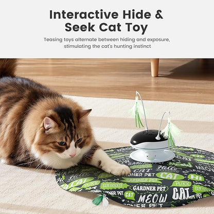 Gardner Pet Cat Laser Toys,USB Chargeable 5 in1 Hide and Seek Automatic Interactive Kitten Toy, Moving LED Red Dot&Ambush Feather Play, Track BallsExercise Toy for Indoor Cats 24 Inch Cover,Chirping