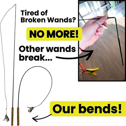 Forever Stick 2-Pack - The Unbreakable Cat Wand Toy, Durable Cat Toy Wand, Extra Long Cat String Toy, Cat Fishing Pole Toy for Bored Indoor Adult Cats, Cat Stick Toy, Cat Feather Wand, Cat Teaser Wand