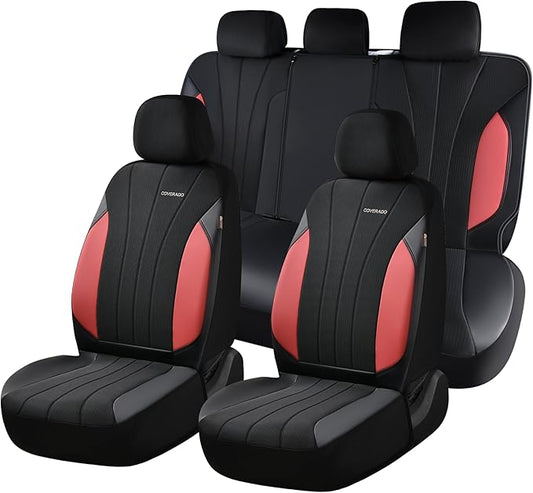 Coverado Seat Covers Full Set, Automotive Car Seat Protectors 5 Seats, Red Driver Protectors Universal Fit for SUVs, Trucks, Sedans,Car Accessories