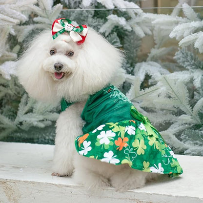 CuteBone St.Patrick's Day Dog Green Dress Velvet for Small Dogs Girl Puppy Dresses Clover Dog Clothes CVA13S-D