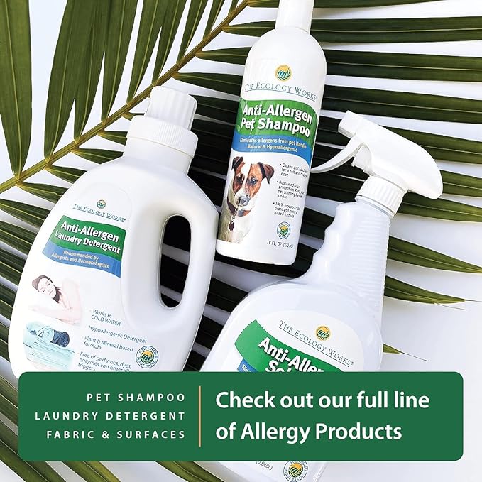 Anti-Allergen Pet Shampoo -Dog & Cat Dander Remover. Gentle Formula for Dry Sensitive Skin; Allergy Relief, The Ecology Works (16 Oz)
