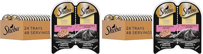 Sheba Perfect Portions Wet Cat Food Cuts in Gravy, with Sustainable Salmon, 2.6 oz. Twin-Pack Trays (24 Count, 48 Servings) (Pack of 2)