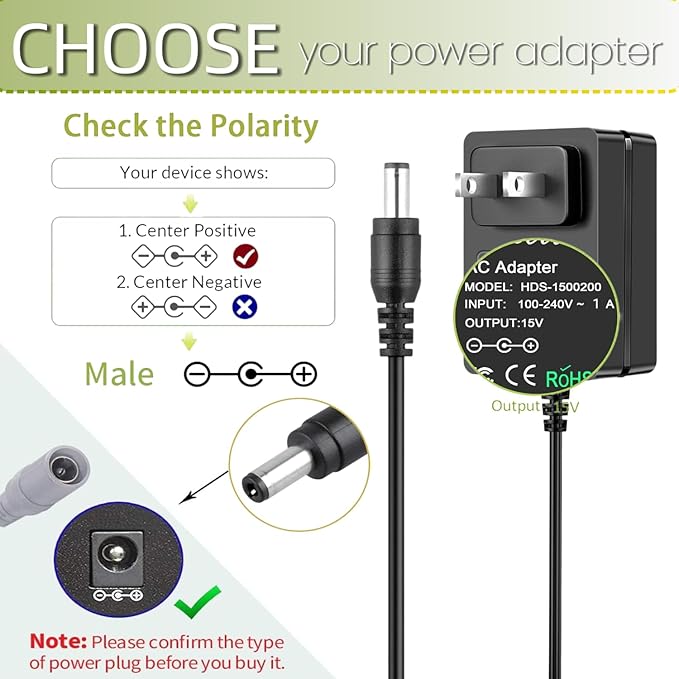 15V 1A DC Power Supply Adapter Charger Cable Compatible with Litter Robot 3,Litter Robot Power Supply, Self-Cleaning Cat Litter Boxes and More -6.6FT(Converter DC 5.5mm x 2.1mm/5.5mm x 2.5mm Plug)