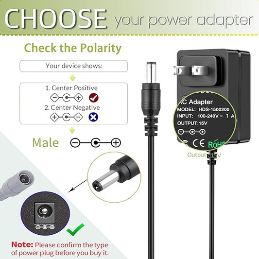 15V 1A DC Power Supply Adapter Charger Cable Compatible with Litter Robot 3,Litter Robot Power Supply, Self-Cleaning Cat Litter Boxes and More -6.6FT(Converter DC 5.5mm x 2.1mm/5.5mm x 2.5mm Plug)