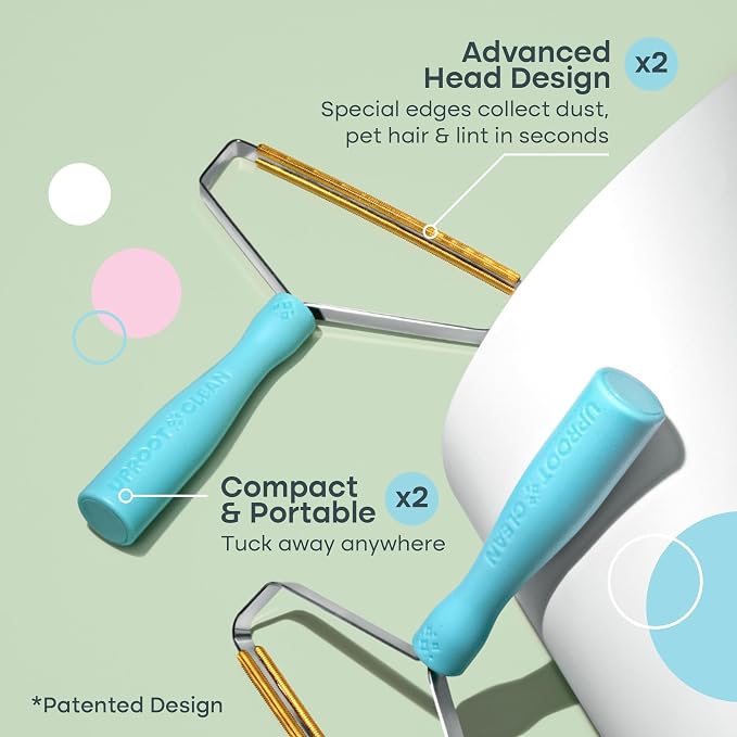 Uproot Clean Pro Pet Hair Removal Tool: Multi-Fabric Edge,Carpet Rake,2pk | Reusable Special Dog Hair Remover for Couch, Pet Towers, Rugs, Cat Mats, and Trunks & Much More, Patented Design