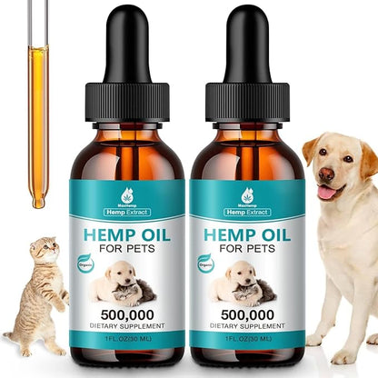 2 Packs Pet Hemp Oil for Dogs and Cats- Anxiety, Stress Pain Holistic Inflammation Relief - for Joint Hip Аrthritis, Calming Oil Drop, Organic Pets Treats