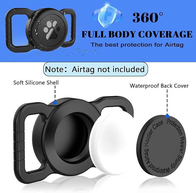 SANKALA Waterproof Airtag Holder for Dog Collar, Black, 1 Pack | Fit Collar Width 0.6-1.3 Inch, Lightweight & Durable Silicone, For Apple Airtag 1st and 2nd Gen, Signal Friendly, Easy to Use