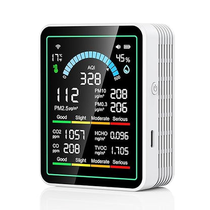Air Quality Monitor Indoor, 10 in 1 Portable Smartair Quality Tester for CO2 | CO | TVOC | HCHO | Temp | AQI | PM0.3-1 Detection Hum for Home Cars Plants, Pets, Car, Hotel