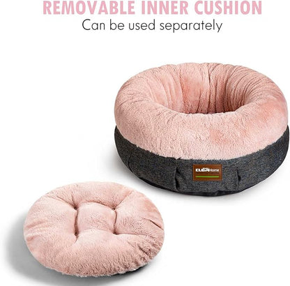 ClevaHome Cozy Cat Bed - Ultra-Soft Plush Pet Bed with Raised Sides and Anti-Slip Base, Comfortable Round Bed for Small Pets up to 11 lbs