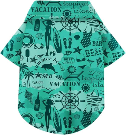 Hawaiian Dog Shirt – Lightweight and Breathable Summer T-Shirt with Tropical Prints, Fun Beach Outfit for Small, Medium, and Large Dogs, Perfect for Hot Days and Outdoor Vacation.Beach M