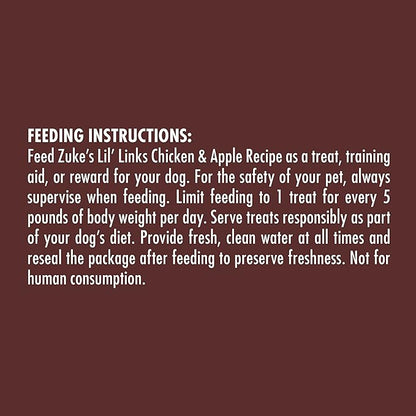 Zuke’s Lil’ Links Dog Treats for Dogs of All Sizes, Snacking Sausage Treats for Dogs, Pet Treats made with Real Chicken & Apple, 6 oz. Resealable Pouch - 6 oz. Bag