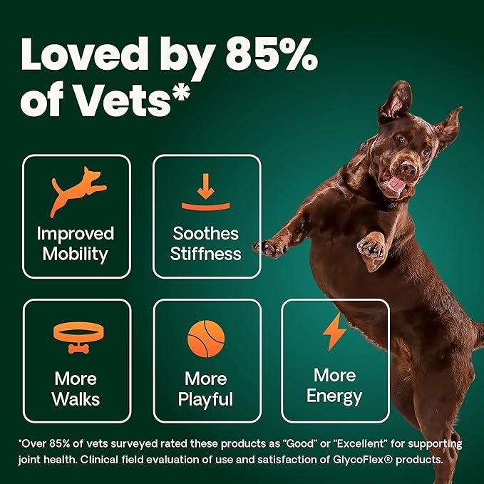 VetriScience Extra Strength Healthy Hip&Joint Chews,GlycoFlex 3,Glucosamine,Green-Lipped Mussel,Joint Support Supplement for Dogs,Promote Mobility&Soothe-Joint Discomfort,Chicken,120 Count (Pack of 2)
