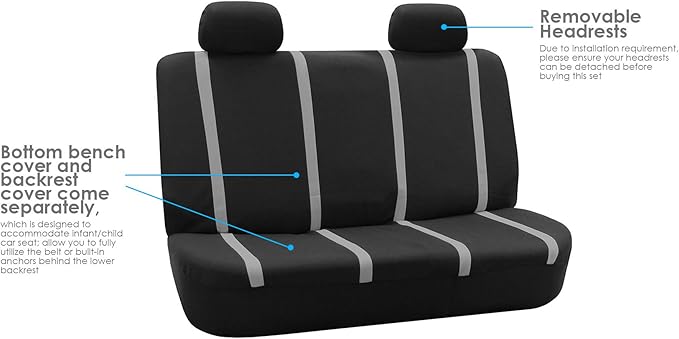 FH Group Car Seat Covers Rear Set Cloth - Car Seat Covers with Removable Headrest,Universal Fit,Automotive SeatCovers,Washable Car SeatCover for SUV,Sedan,Van Gray