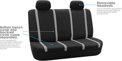 FH Group Car Seat Covers Rear Set Cloth - Car Seat Covers with Removable Headrest,Universal Fit,Automotive SeatCovers,Washable Car SeatCover for SUV,Sedan,Van Gray