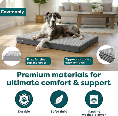 Furhaven Replacement Dog Bed Cover Ultra Plush Faux Fur & Suede Mattress, Machine Washable - Gray, Large