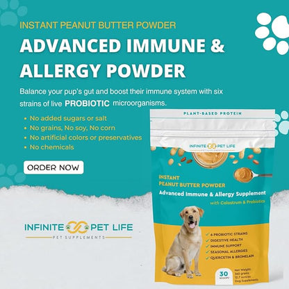 Dog Probiotic with Colostrum, Allergy and Immune Support Supplement for Dogs Peanut Butter Powder | 12.7 oz | Made in USA |