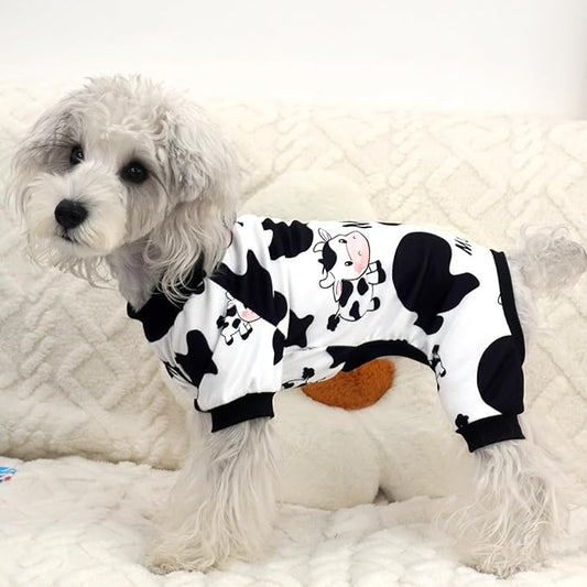 XPUDAC Dog Pajamas Soft Stretchy Cow Dog Clothes for Small Medium Dogs Pet Jumpsuit Cat Apparel-S