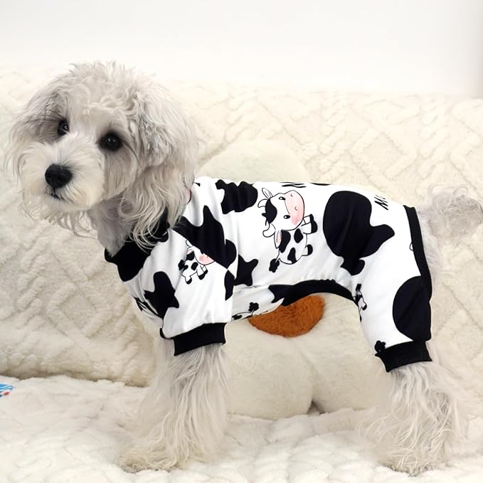 XPUDAC Dog Pajamas Soft Stretchy Cow Dog Clothes for Small Medium Dogs Pet Jumpsuit Cat Apparel-2XL
