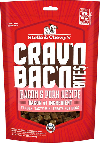 Stella & Chewy's Training Dog Treats - Crav'n Bac'n Soft Bacon & Pork Bites - Premium USA Made - Low Calorie Rewards - 8.25oz