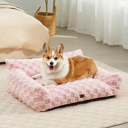 ABCPET Large Dog Bed Sofa, Fluffy Pet Bed for Medium and Large Dogs, Supportive Dog Couch Sofa for Dogs, Pet Sofas with Washable Cover & Non-Slip, 38 inch, Pink
