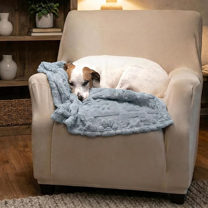 Americanflat 30x40 Jacquard Fleece Throw Blanket - Soft and Breathable Pet Blankets for Couches, Bed, Chair - Fleece Blanket for Home, Bedroom, or Outdoor - Gray Paw Print Blankets for Dogs or Cats