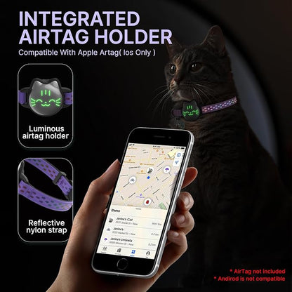 AirTag Cat Collar, Reflective Breakaway Collar, Hidden Holder with Bell | Compatible with Apple AirTag 1st & 2nd Gen, Lightweight Water-Resistant Strap for Cats, AirTag Not Included