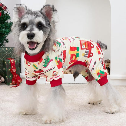 XPUDAC Dog Christmas Pajamas Soft Puppy Outfits for Small Medium Dogs Pet Clothes Pjs Doggie Bodysuit Cat Christmas Apparel, Yellow, M
