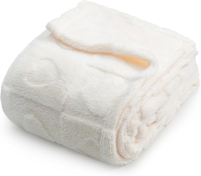 Americanflat 50x60 Jacquard Fleece Throw Blanket - Soft and Breathable Throw Blanket for Couch, Bed, Chair - Fleece Blankets Perfect for Home, Bedroom, or Outdoor Use - Heart Design in Cream