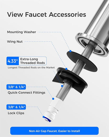 Waterdrop G2FCT-Chrome Reverse Osmosis Water Filter Faucet, Polished Chrome | Water Faucet for Kitchen Bar Sink, NSF/ANSI 372 Certified, Lead-Free, 304 Stainless Steel, Single Handle, 360° Swivel Spout