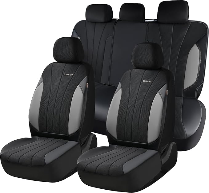 Coverado Automotive Seat Cover Full Set, Front and Rear Seat Covers, Waterproof Leather Seat Covers 5 Seats, Luxury Car Seat Protectors Universal Fit for Most Vehicles, SUV, Truck, Sedan