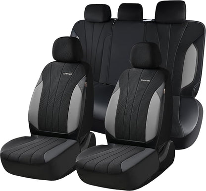 Coverado Automotive Seat Cover Full Set, Front and Rear Seat Covers, Waterproof Leather Seat Covers 5 Seats, Luxury Car Seat Protectors Universal Fit for Most Vehicles, SUV, Truck, Sedan