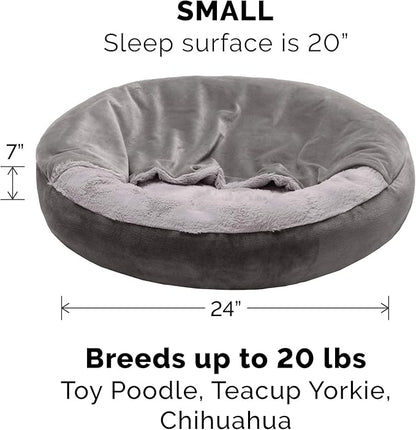 Furhaven 24" Round Calming Donut Dog Bed for Indoor Cats & Small Dogs, Washable, For Dogs Up to 20 lbs - Plush Velvet Waves Hooded Donut Bed - Dark Gray, Small