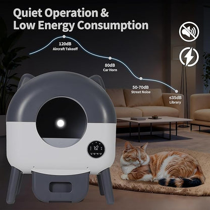 Self Cleaning Litter Box, Large Capacity Automatic Cat Litter Box Self Cleaning for Cats, Electric Cat Litters Box, App Control, Triple Safety Protection, 1 Roll Garbage Bags, for MultiCat Households