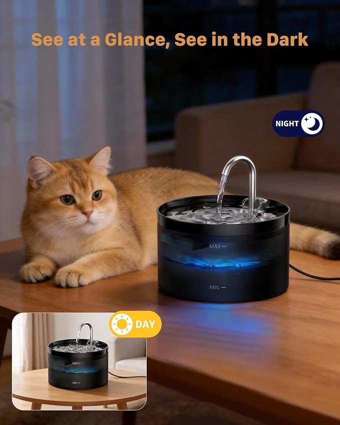 Cat Water Fountain: Dog Bowl Fountains - Automatic Pet Dispenser - Dogs Drinking Waterer Bowls Indoor - Auto Watering Dish Supplies - Easy Cleaning Animal Machine - Quiet 67oz/2L Kitty Drink Fountain