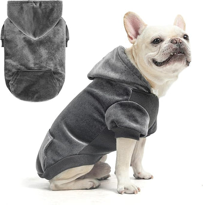 BEAUTYZOO Dog Hoodie Sweaters for Small Medium Dogs- Warm Fall Winter Fleece Jacket for Cold Weather, Soft Velour Hooded Coat with Leash Hole & Pocket, Puppy Sweatshirt Clothes Bulldog Schnauzer,Grey