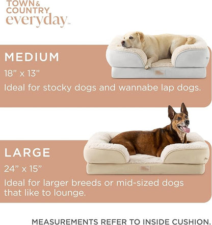 Town & Country Everyday CuddleTown Comfy Solid Bolster Sofa Pet Bed, Supportive & Calming Egg Crate Foam, Non-Slip Bottom, Machine Washable Cover, Cream, Medium 28"x23"x8"