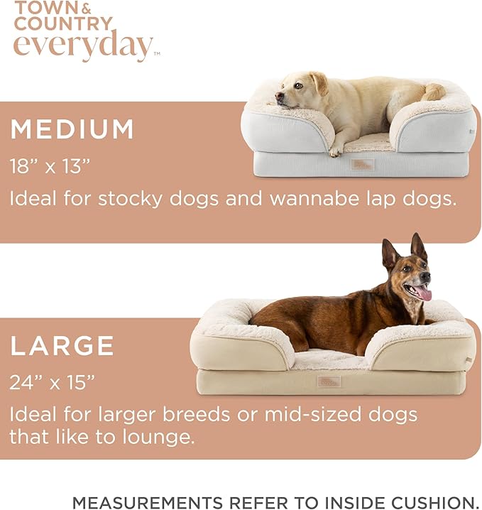 Town & Country Everyday CuddleTown Comfy Solid Bolster Sofa Pet Bed, Supportive & Calming Egg Crate Foam, Non-Slip Bottom, Machine Washable Cover, Blue, Large 35"x25"x8"