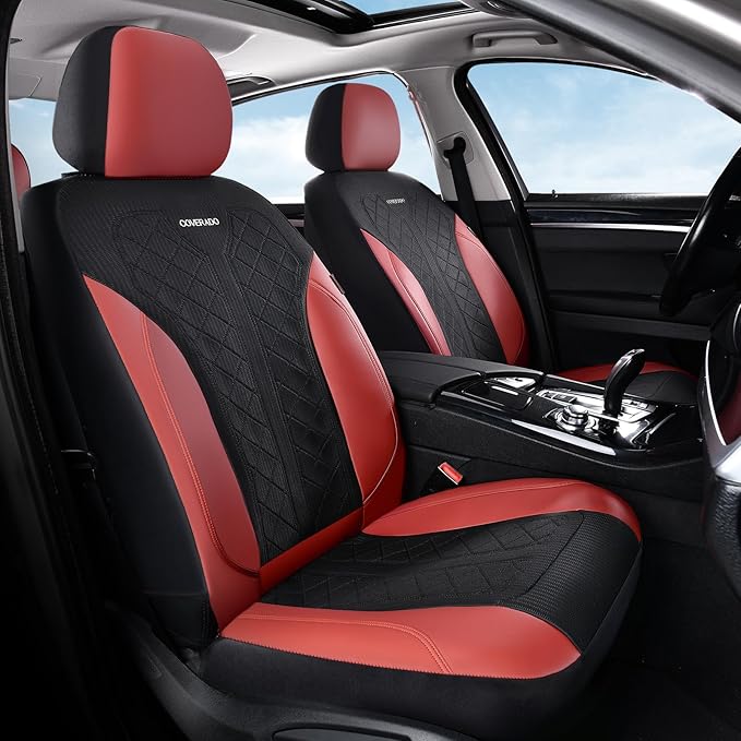 Coverado Seat Covers Full Set, Waterproof Car Seat Covers, PU Leather & Breathable Mesh Seat Protectors, 5-Piece Automotive Seat Covers, Universal Fit for SUVs, Trucks, Sedans